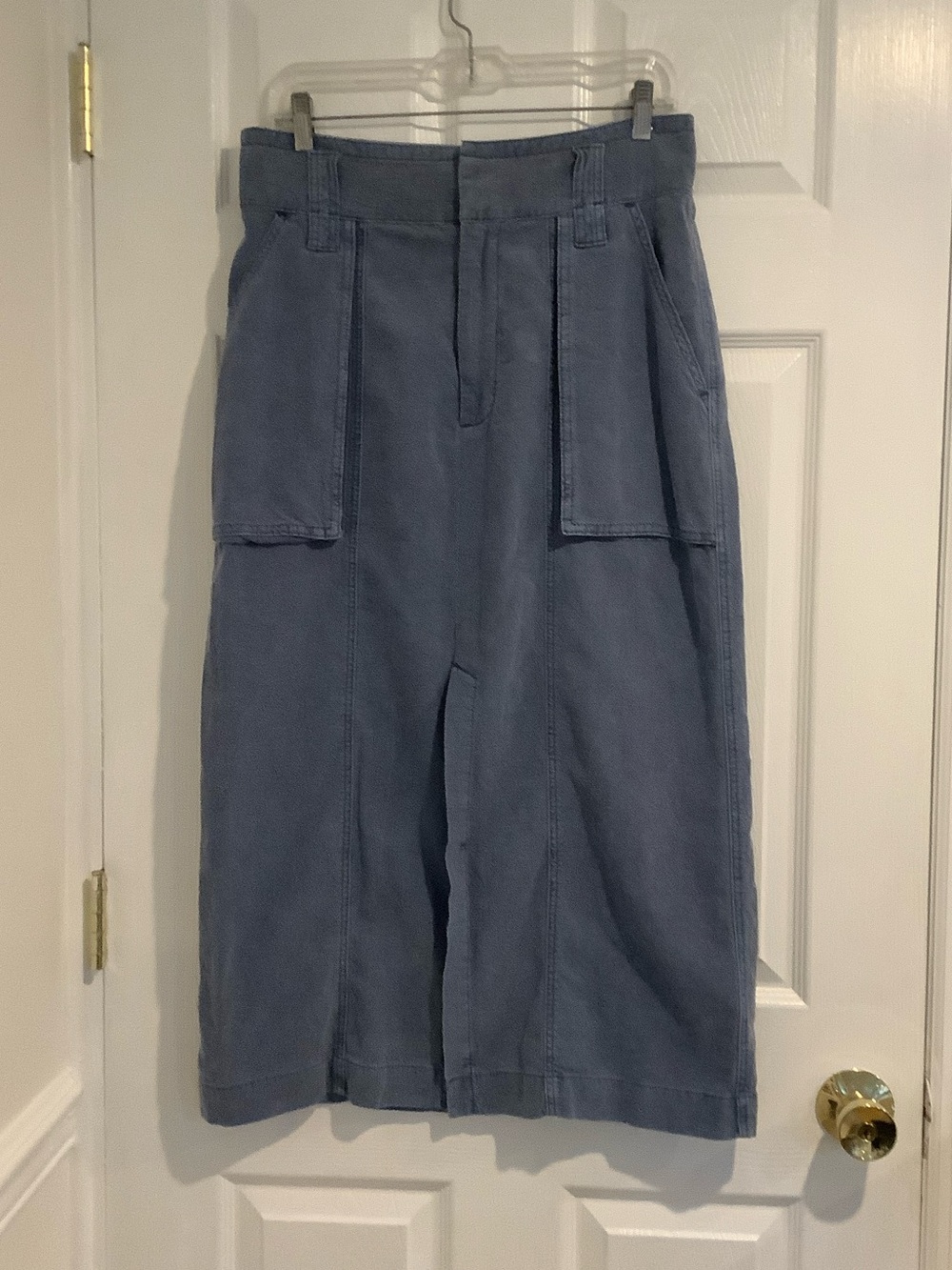 FREE PEOPLE Weathered Blue Linen/Cotton Minimalist Capsule Coastal Midi Skirt 8